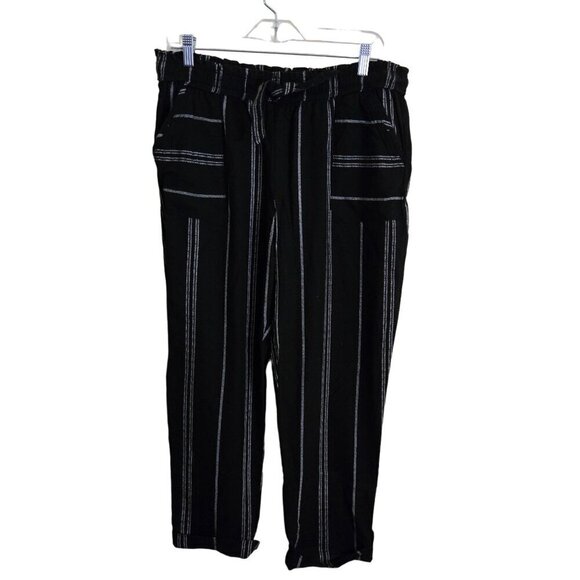 Happily Grey Wide Leg Striped Cuffed Black Linen Pull On Pants Size XL - Picture 1 of 5